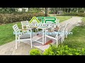 Arttoreal outdoor tempered glass dining room table with metal legs white for 6 people