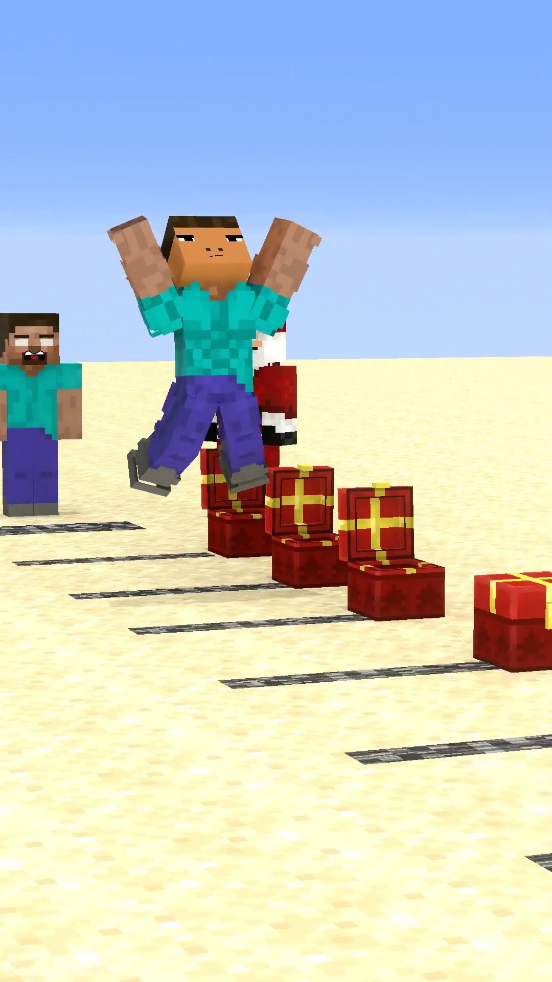 Help Herobrine win the long jump challenge and get the gift box! ?