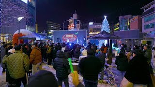 4k Seoul Walk -  Walking from the snowy Hongdae to Sinchon & BTS V's cute giant balloon doll.