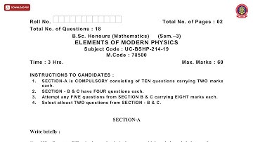 BSC 3RD SEM HONS MATHS ELEMENTS OF MODERN PHYSICS JAN 2021 | PTU