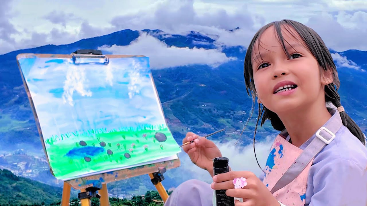 Nature Painting by 6-Year-Old Kid Artist Mia Mai | Easy Acrylic Art | Paint Flowers, Birds | Zen Art