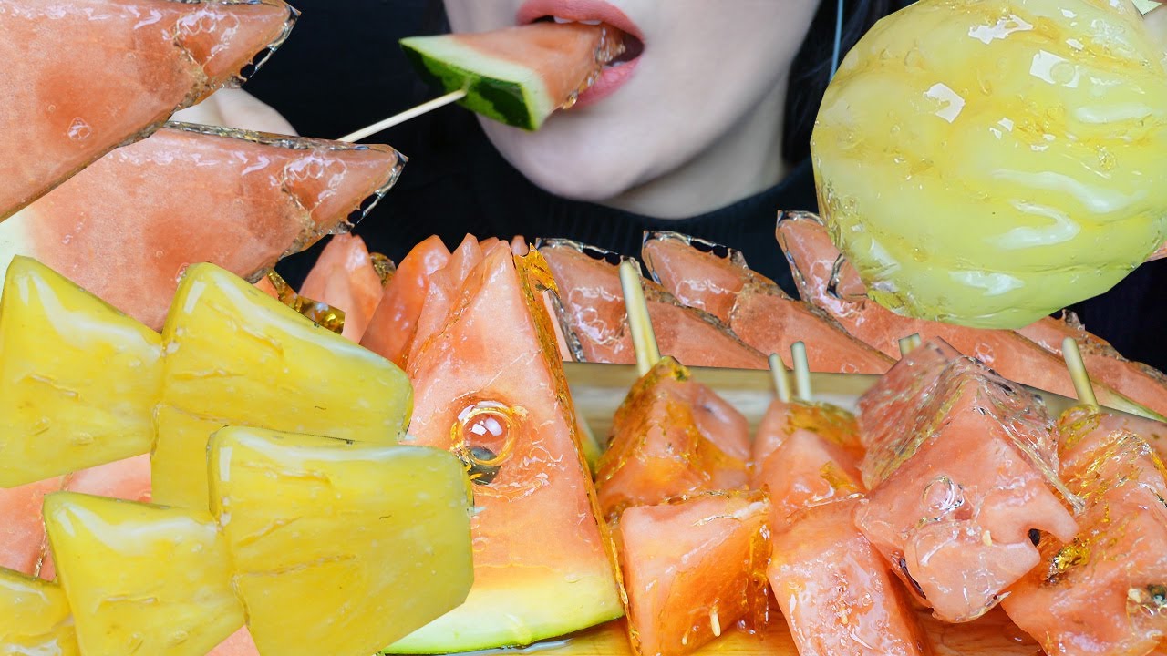 ASMR Pineapple🍍 & Watermelon 🍉tanghulu |EATING SOUNDS|No Talking Mukbang