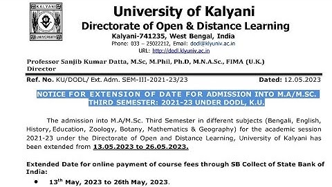 NOTICE FOR EXTENSION OF DATE FOR ADMISSION INTO M.A/M.SC. THIRD SEMESTER: 2021-23 UNDER DODL, K.U.