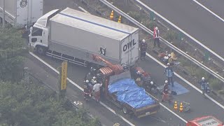 名神高速道路で車4台がからむ事故　4人がけが　小牧IC～一宮IC（下り）が通行止め　（15時現在）