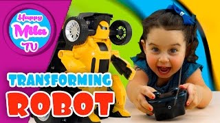 How To Remote Control Transforming Robot Radio Controlled Car Blue Hat | HappyMilaTV #128