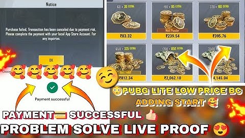 Purchase Failed Transaction Has Been Cancelled Due To Payment Risk | Problem Solve#pubglite #shorts