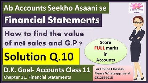 Financial Statements| Financial statements Q10| Class11| Accounts| Solutions of D k Goel| Q10 Ch 21