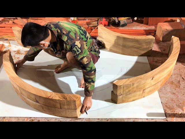 Skillful Curved Woodworking Of Workers // Making & Design Curved Wooden Doors Frame from Hardwood class=