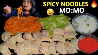 SPICY?2PM RAMEN NOODLES WITH MO MO, SPICY ACHAR?AND SOUP ? || EATING SHOW || MUKBANG