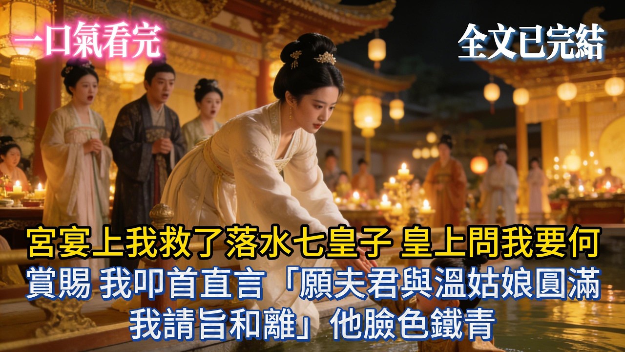 【完結小說】宮宴上我救了落水七皇子，皇上問我要何賞賜。我叩首直言：「願夫君與溫姑娘圓滿，我請旨和離」他臉色鐵青。 #小说 #大女主 #完結 #爽文