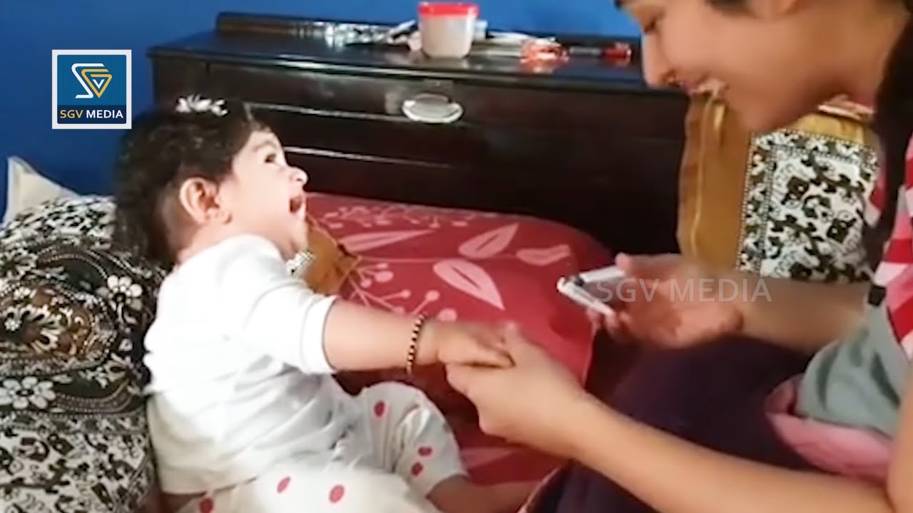 Ayra Yash Cute Laughing On Mother Cutting Nails  Rocking Star Yash Daughter  Ayra Cute Video