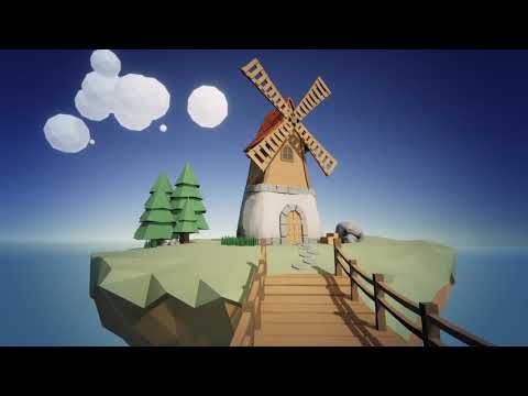 Low Poly Windmill On Flying Island - Unity
