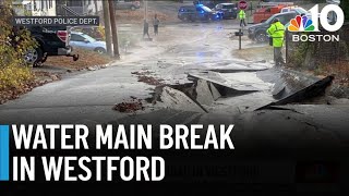 Water main break causes major road damage in Westford
