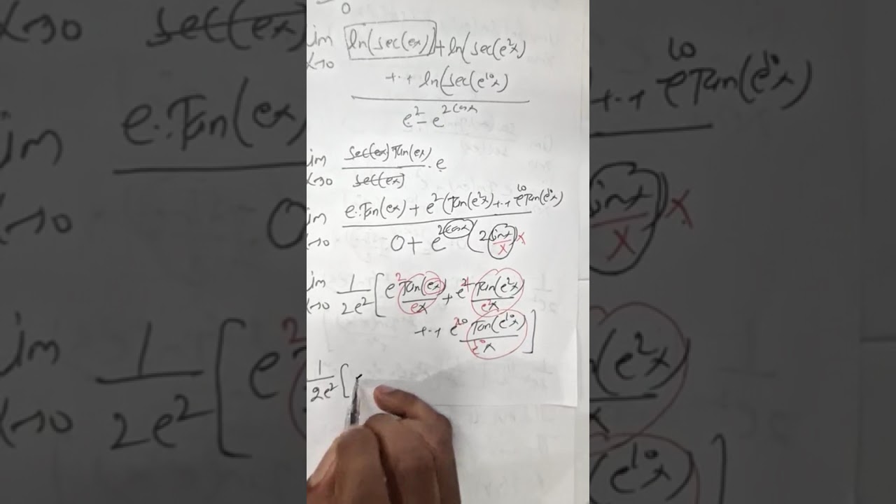 JAN 28 2026 M value of lim[log(sec(ex).Sec(e²x)..Sec(e¹⁰x))]/[e²-e^(2cosx)]..