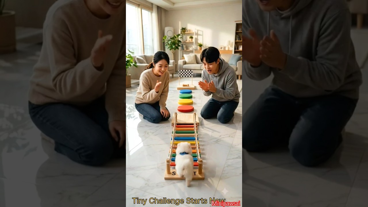 Teacup puppy Conquers the Ultimate Stepping Stone Challenge! 🐶🏁 #CutePuppy #CuteAnimals #PetLover