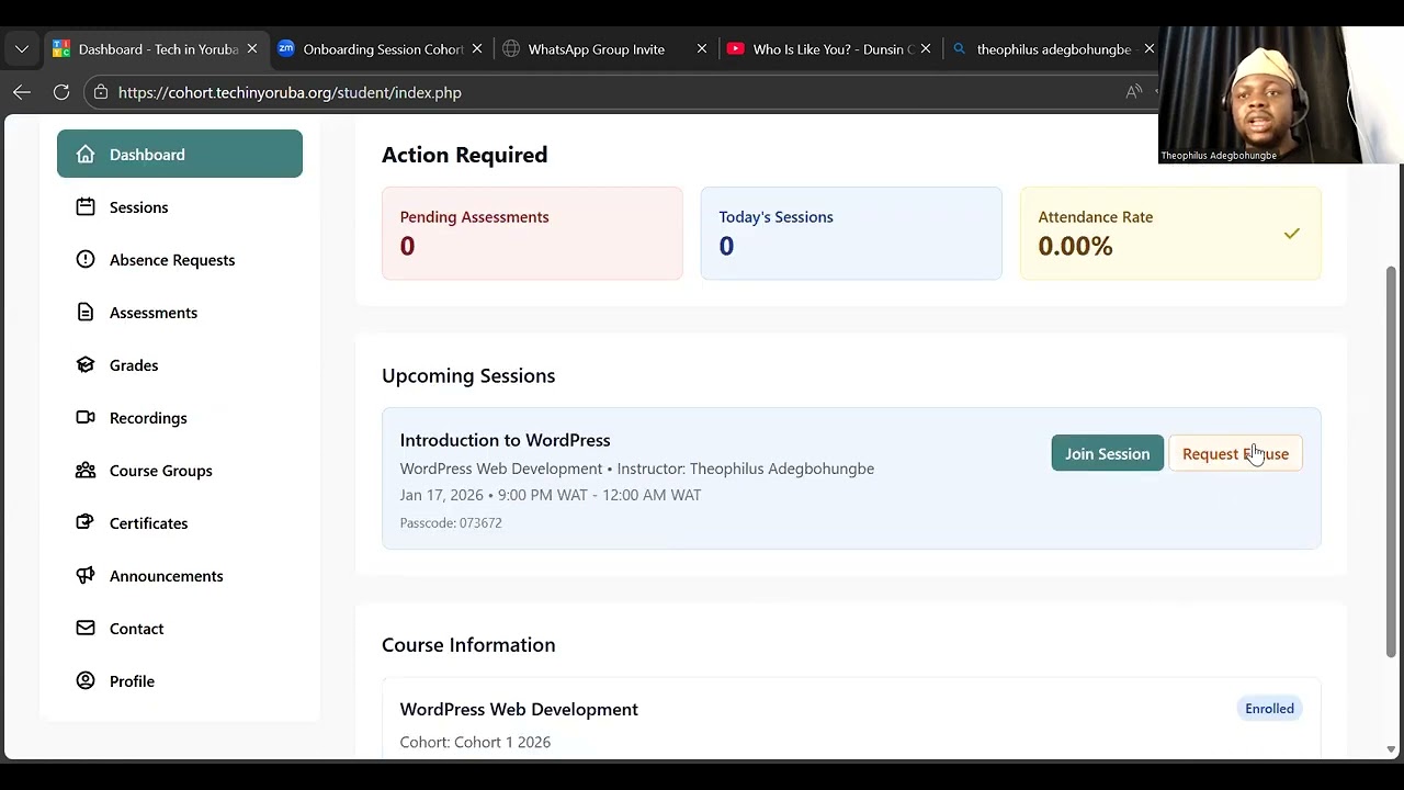 How to Check Your Upcoming Classes on the Tech in Yoruba Portal