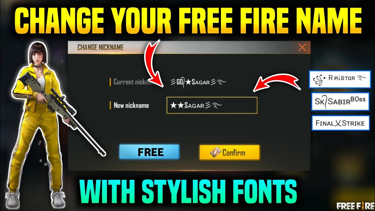 How To Change Free Fire Name In Stylish Font How To Change Name In Garena Free Fire Youtube