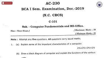 BCA 1ST SEM COMPUTER FUNDAMENTALS AND MS OFFICE AC DEC 2019 | DBRAU