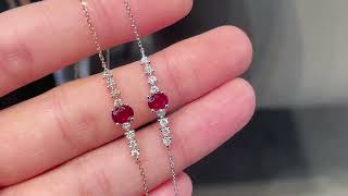 Vivid Red Ruby Bracelet in Oval Shape 0.38 Cts Gemstone Diamonds 0.24 Cts Profile