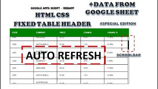 WebApp - Apps Script - HTML CSS Fixed Table Header - V3 | From Google Sheet | Auto Refresh (Member)