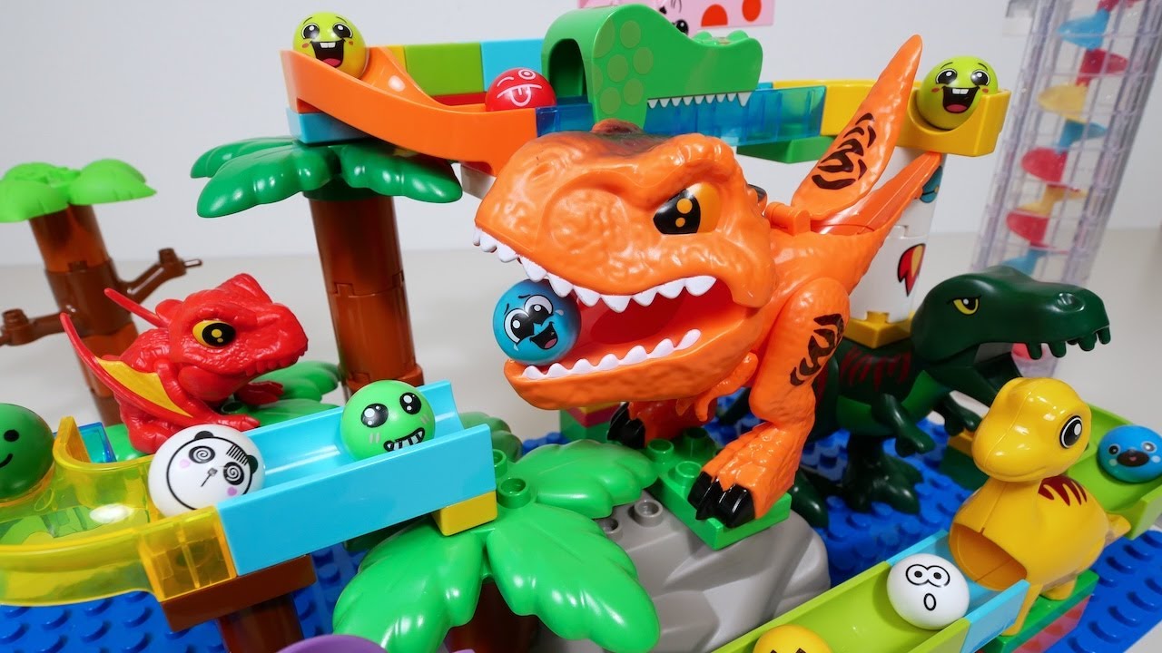 Satisfying Marble Run ASMR ☆ Building Blocks orange dinosaur