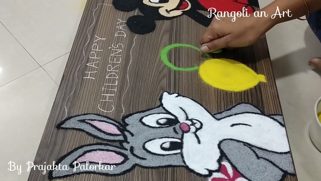 Cute cartoon rangoli | Cartoon rangoli for kid's birthday party |  Children's day rangoli - YouTube