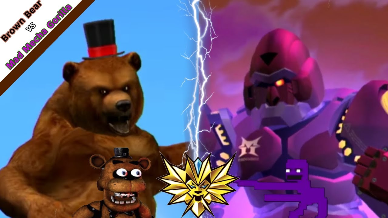 Freddy (brown bear) vs Purple Guy (mad mecha gorilla) (2 player). Strong animal kaiser maximum