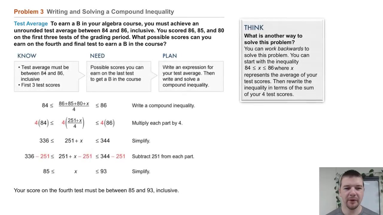 Algebra 1 3-6 Compound Inequalities: Problem 3 - Writing and Solving a ...