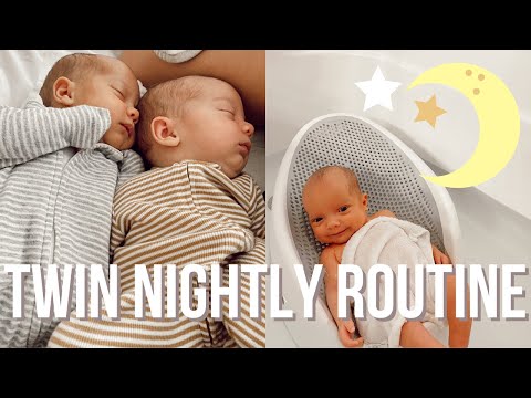 NIGHT TIME WITH 7 WEEK TWINS ROUTINE | NEWBORN SLEEP SCHEDULE | heather fern