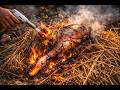 ASMR Fire Cooking – Father &amp; Daughter Straw-Roasted Duck Curry | No Talking