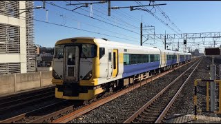 総武線 E257系500番台 マリNB-14 特急さざなみ号 新宿行きとE217系 クラY-35 快速 千葉行き 下総中山通過