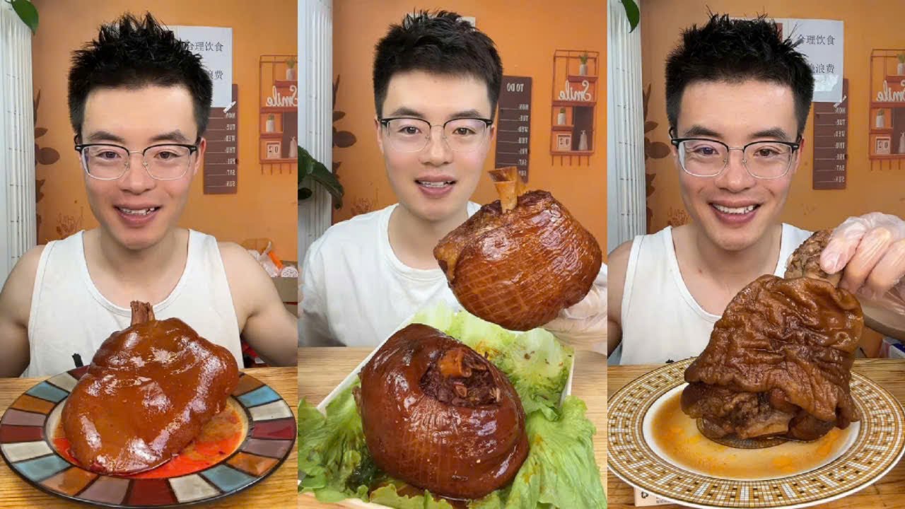 Eat Braised Pork Elbow, Tiger Skin Pork Elbow, Full Video of Eating Pork Elbow