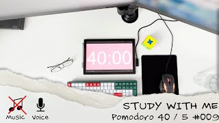 Study with me daily - Pomodoro 40 / 5 - No Music - Keyboard/Mouse/Rain Sound ASMR - #009
