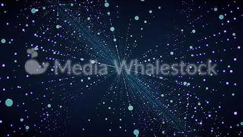 Abstract motion of dots and Lines in space, connection concept. Animation. Small blue circles flying