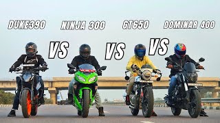 2024 Ktm Duke 390 vs Kawasaki Ninja 300 vs Continental gt 650 vs Bajaj Dominar 400 Quad Battle by KSC Vlogs 37,282 views 1 month ago 12 minutes, 37 seconds