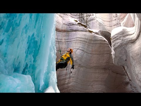 ICE CLIMBING FROZEN WATERFALL - JASPER ALBERTA