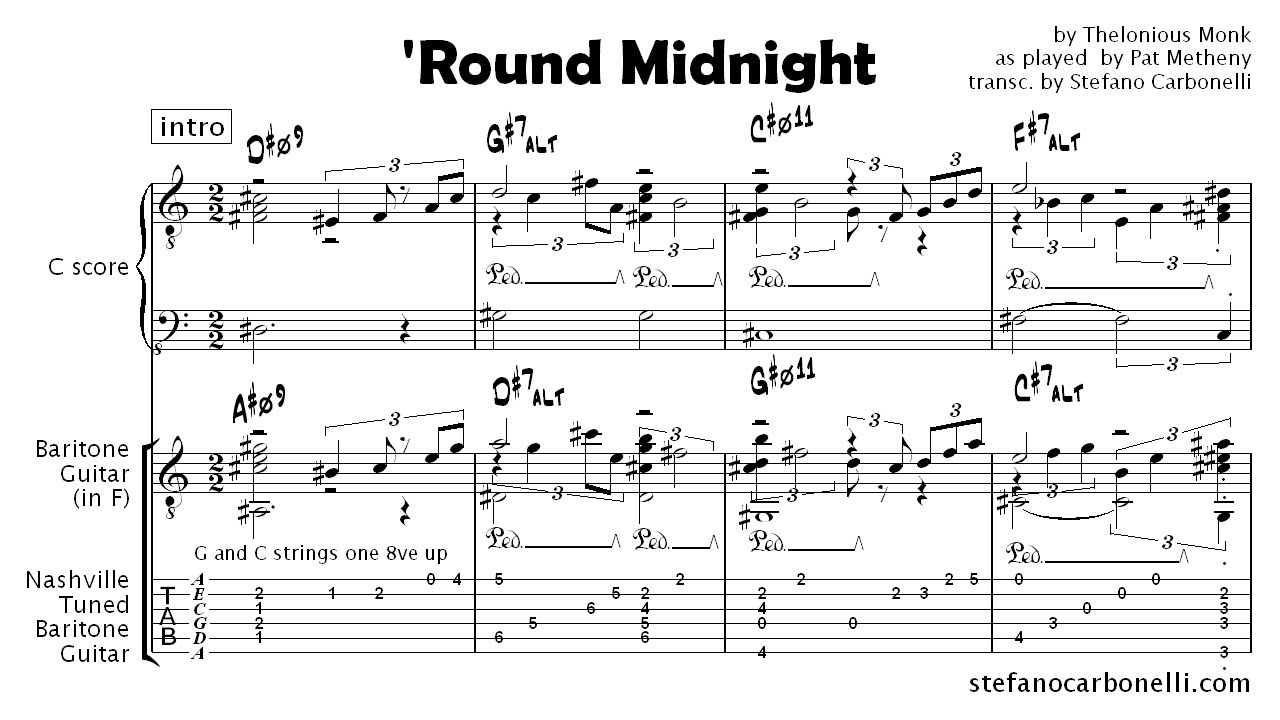 Round midnight. Телониус Монк Round Midnight. Monk Round Midnight Ноты. Round Midnight Ноты для гитары. Телониус Монк Ноты.