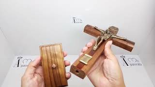 Crucifixo Madeira 26 Cm Mesclado Mesa Ou Parede