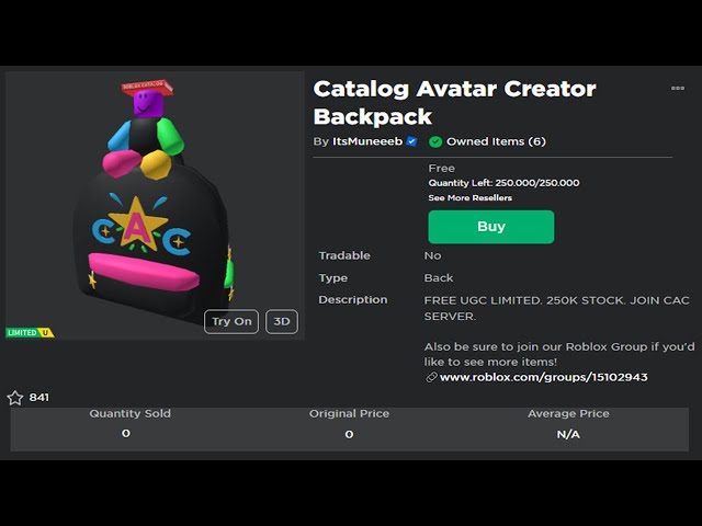 Catalog Avatar Creator Backpack's Code & Price - RblxTrade