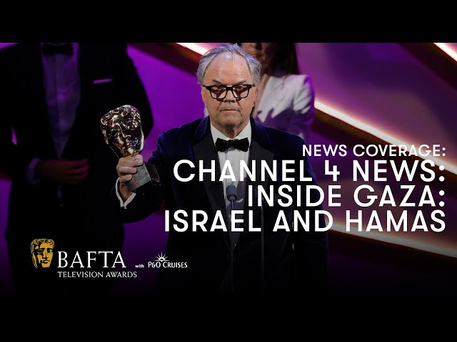 Channel 4 News team win the News Coverage BAFTA for Inside Gaza: Israel and Hamas | BAFTA TV Awards class=