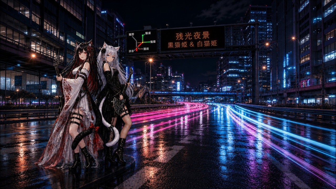 白猫と黒猫シリーズ　冬景色 残光夜景【黒猫姫と白猫姫】 - YouTube