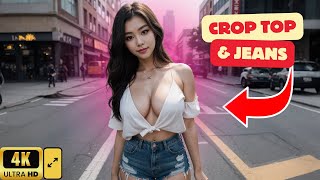 Beautiful BIG BREASTS Asian GIRLFRIEND In CROP TOP &JEANS [4K Ai Art Korea Japan Lookbook ai 룩북 가슴 큰