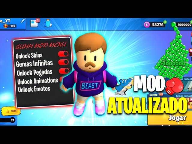 🧃STUMBLE GUYS APK MOD - MULTIPLAYER, TUDO LIBERADO, SKINS NA PARTIDA,  EMOTES FUNCIONANDO (testando) 