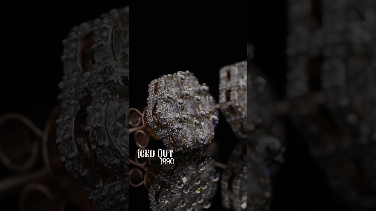 Rose,White&Yellow Gold Plated 925 Sterling Silver Stud Earrings | Iced Out 1990 