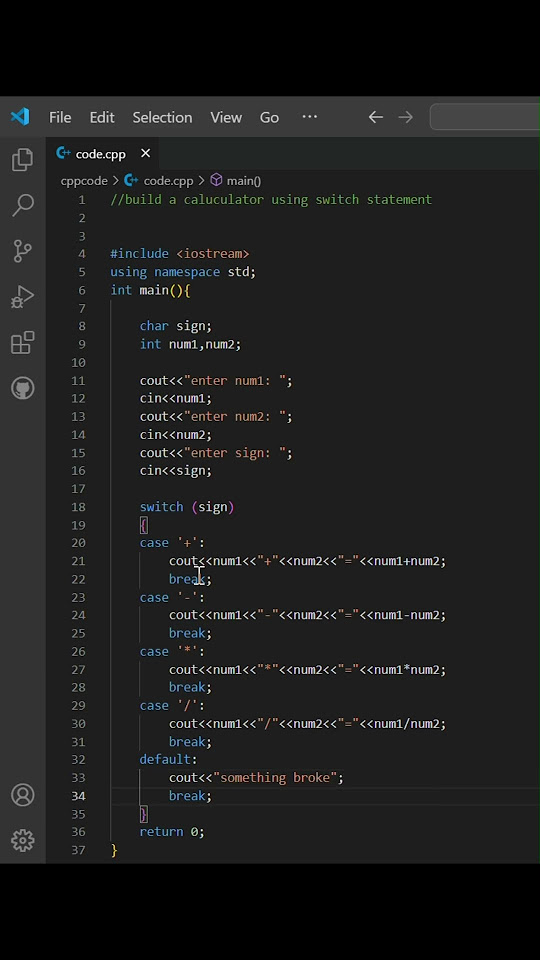 Simple C++ Calculator: Basic Arithmetic Operations with Switch ...