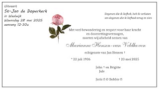Sint Jan Waalwijk, 28 Mei 2025, Uitvaart Marianne Hensen - Van Veldhoven, Aanvang 12.30U