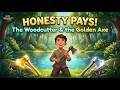 The Woodcutter and the Golden Axe 🪓✨ | ရိုးသားတဲ့ သစ်ခုတ်သမားနဲ့ ရွှေပုဆိန်ပုံပြင်