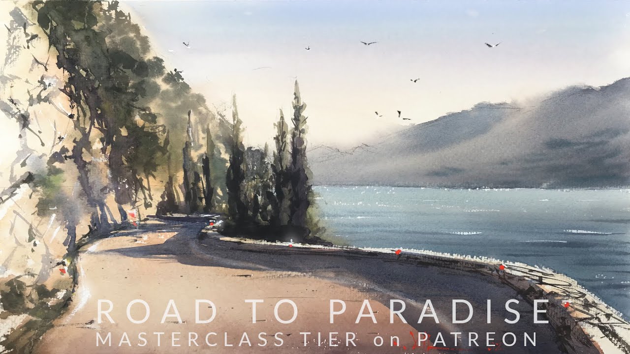 How to Paint Loose Watercolor Landscape Mountain Road with Rocks and ...