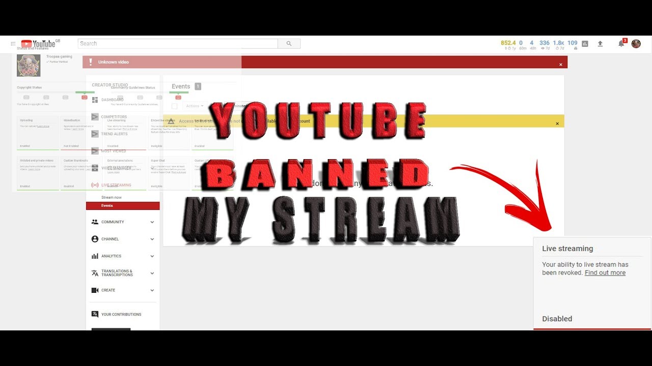 Why (YOUTUBE BANNED) me from live streaming your ability to live stream has been revoked