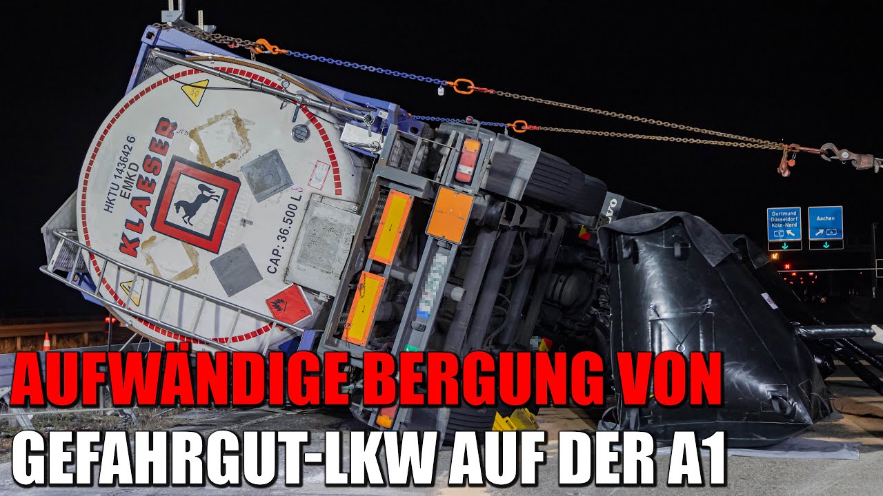 Bergung von umgestürztem Gefahrgut-LKW im Autobahnkreuz Köln-West - TUIS im Einsatz | 11.03.2022